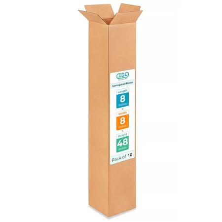 Idl Packaging 8 in x 8 in x 48 in Shipping Box, Kraft, Corrugate, Single Wall, 200#, 10 PK B-8848-10